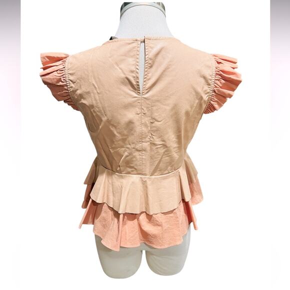 ZARA Peplum Blouse Faux Leather and Fabric Salmon Color  Size Small - Picture 6 of 8